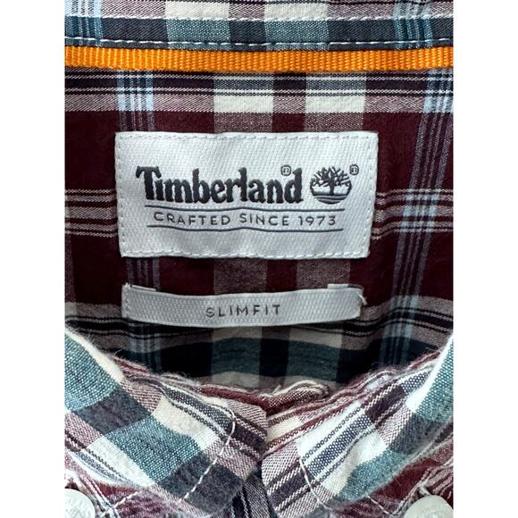 TIMBERLAND Slim-Fit Maroon Plaid Button-Up Long Sleeve Shirt Men's Medium - Picture 6 of 7